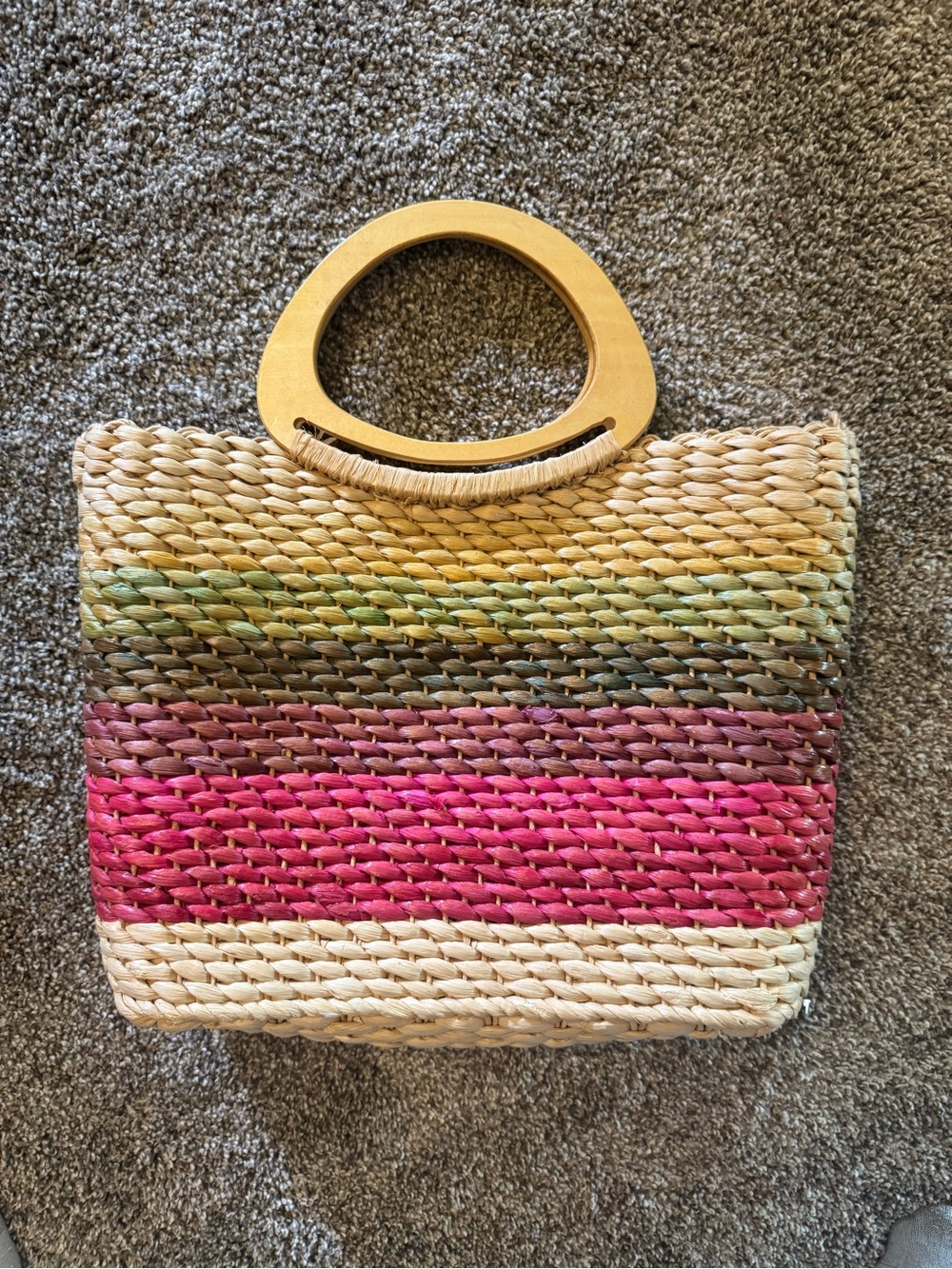Capelli Brand Woven Stripe Handbag with Wooden Handles